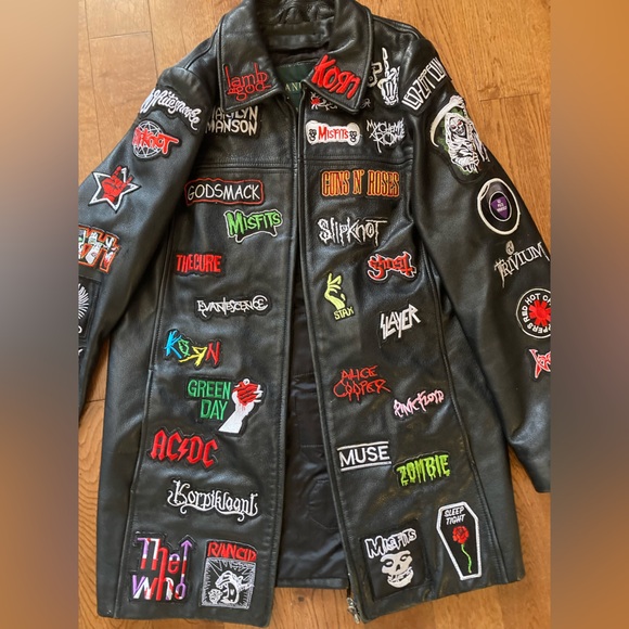 Danier Black Leather Jacket with Band Logos - Picture 4 of 8